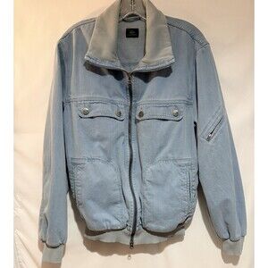 Lacoste Denim Bomber Jacket Men’s 54/5 (L/XL) Light Blue Full Zip Ribbed Collar